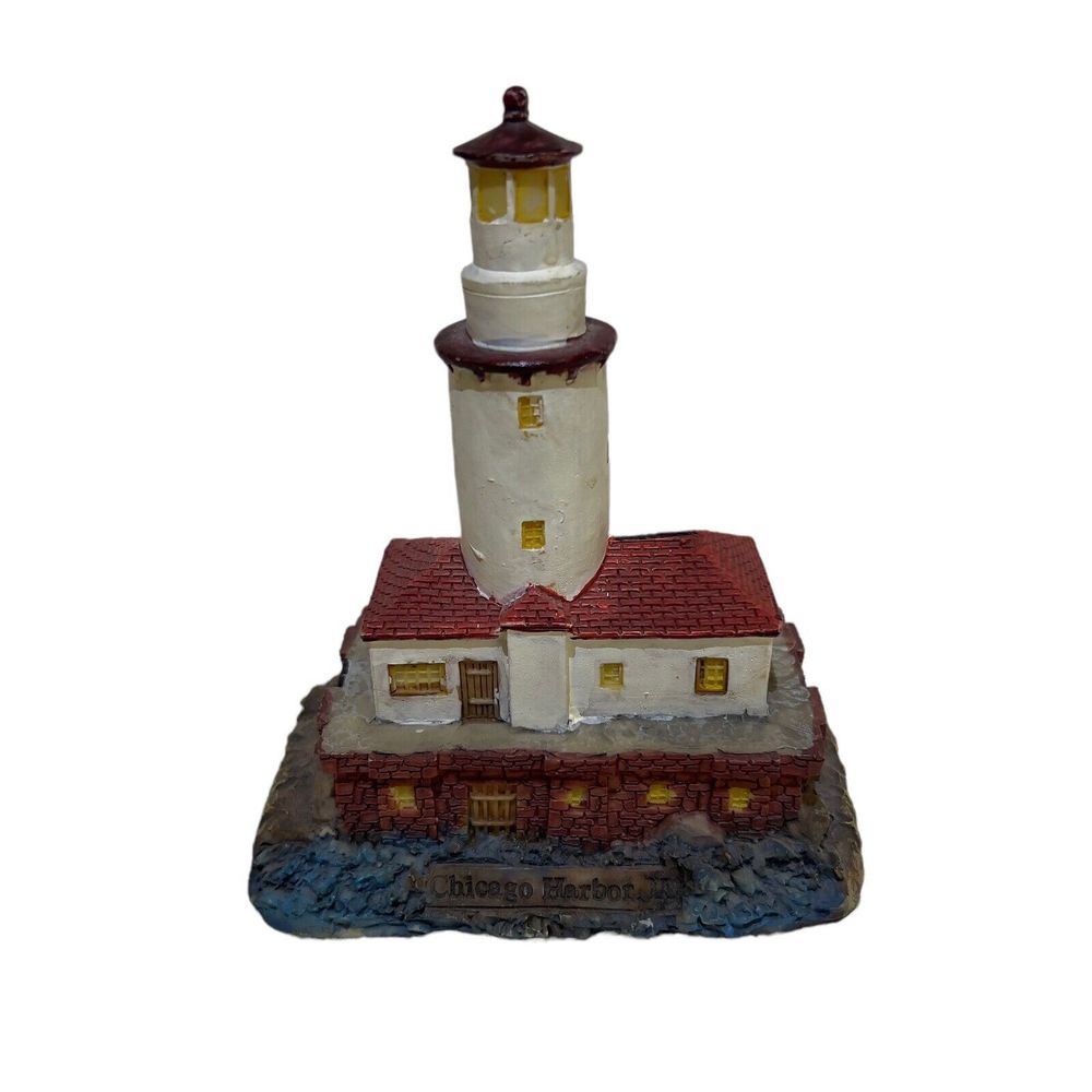 Vtg Chicago Harbor Lighthouse Collection Hand Painted‎ 4x5 Tabletop Decor